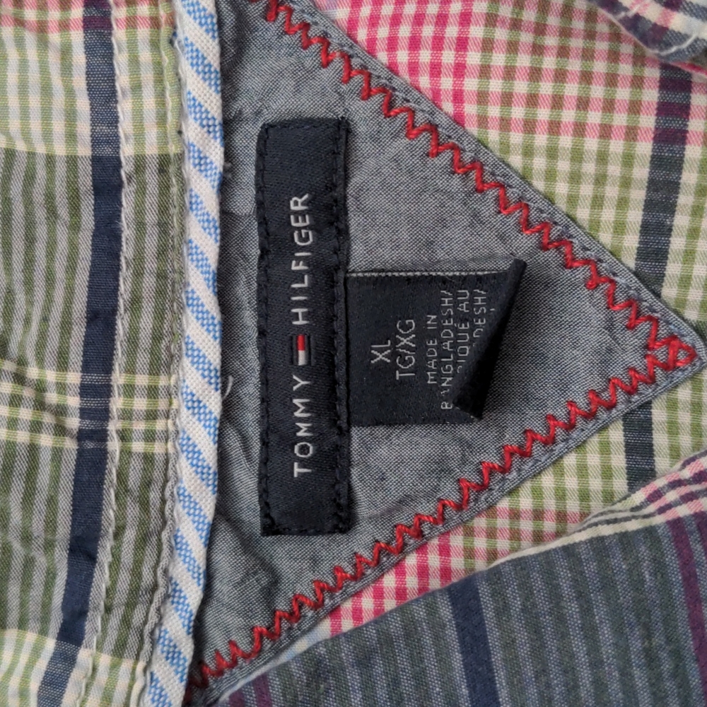 Tommy Hilfiger Shirt button up Long Sleeve Plaid Pink Blue Green XL - Picture 5 of 12